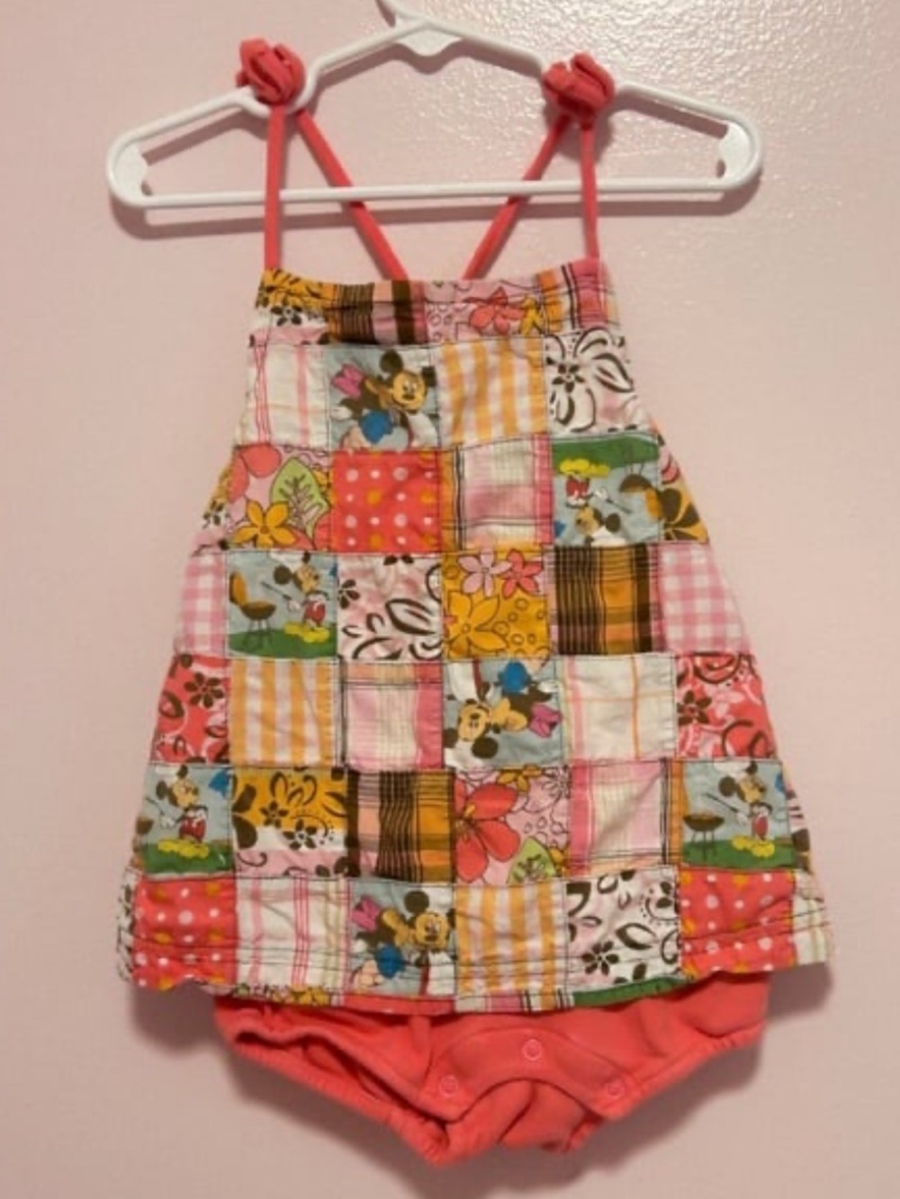 Y2K 2000s Mickey and Minnie Mouse Patchwork Romper Sz 24 Mo